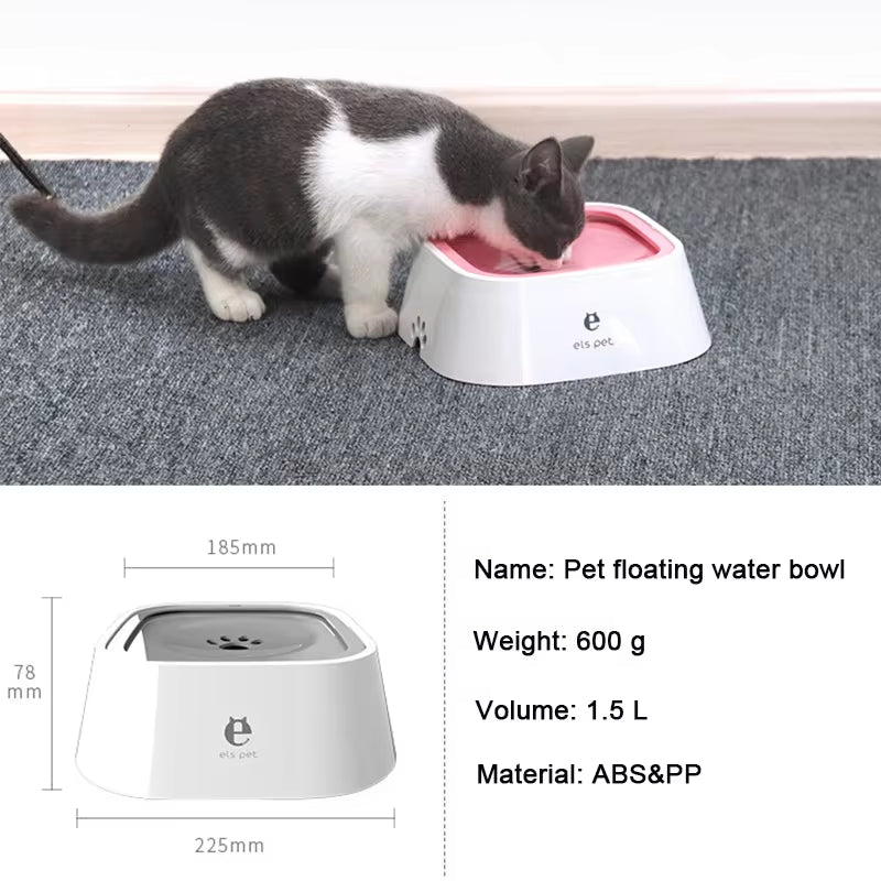 Non-Spill Floating Dog and Cat Water Bowl - Anti-Overflow Plastic Dispenser