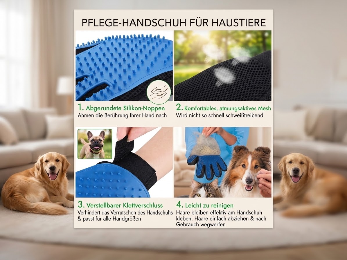 2-in-1 Fellpflegehandschuh für Katzen und Hunde – Handschuh zur Fellentfernung, Massage und Reinigung